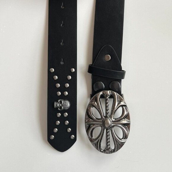 y2k 2000s vintage skeleton chrome cross studded goth emo black belt - Picture 6 of 7